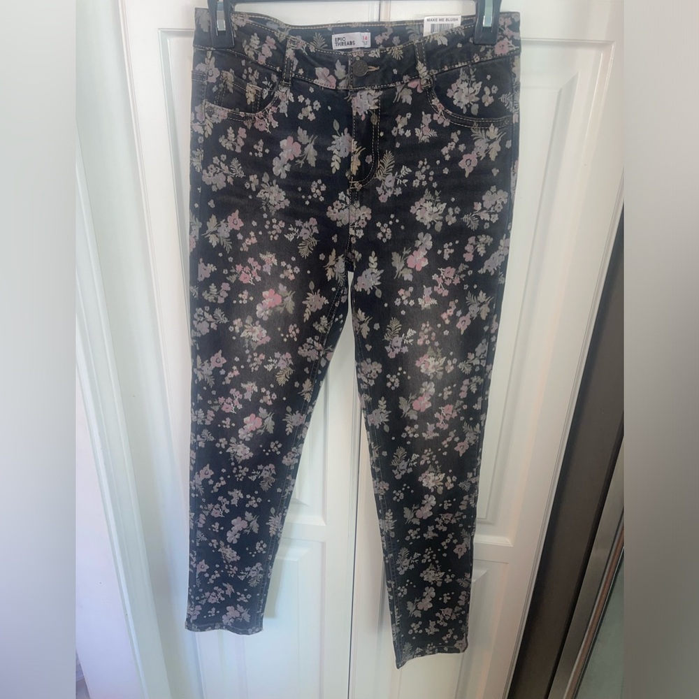 Epic Threads BFF Jeans Skinny Black Floral Girls Size‎ 14 NWT